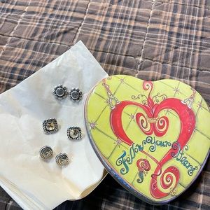 Brighton Large Crystal Stud Earrings - - 3 PAIRS w/ collector tin!